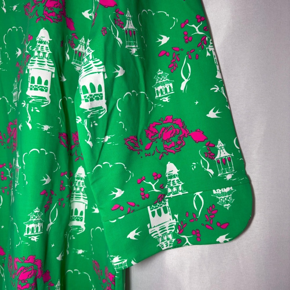 Katherine Way Green Chinoiserie Golf Tunic Top Womens 2XL Pink Floral Pagoda USA - Picture 6 of 7